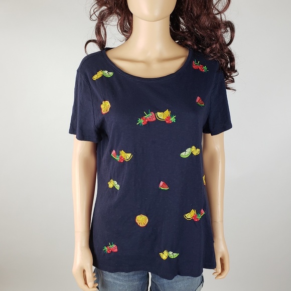 Talbots Tops - ✿❀ Talbots Navy Embroidered Fruit Tee ❀✿